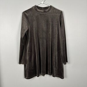 J. Jill Pure Hem Long Sleeve Dress Velour Medium Petite Pockets Brown Velvet